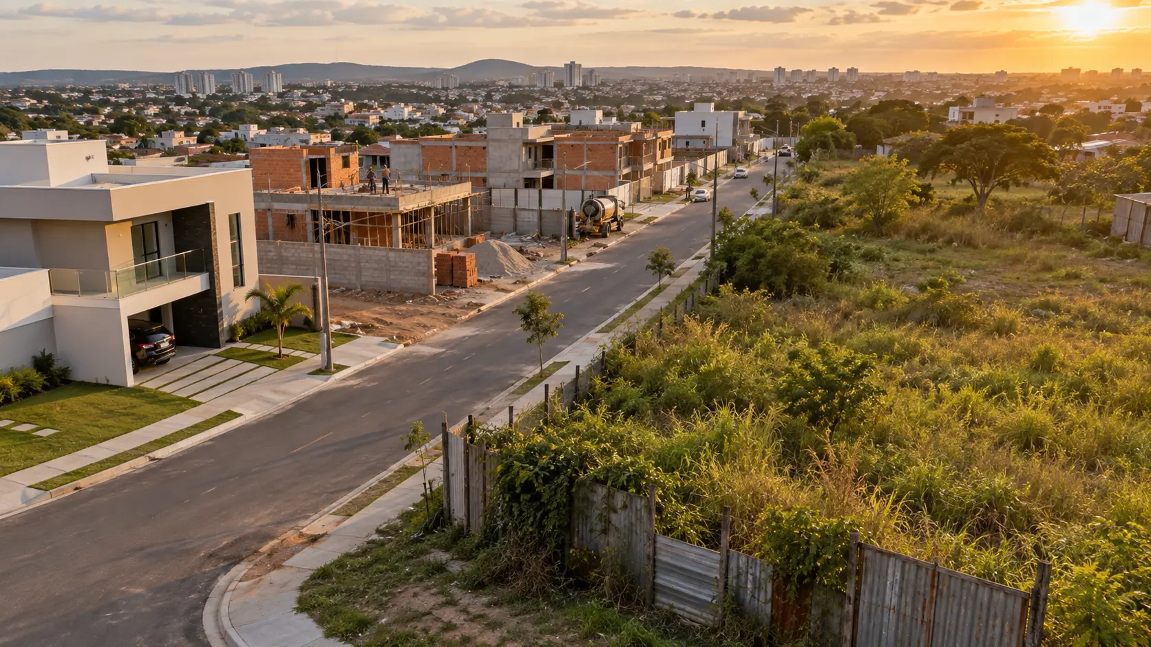 Área urbana em desenvolvimento ao lado de um terreno